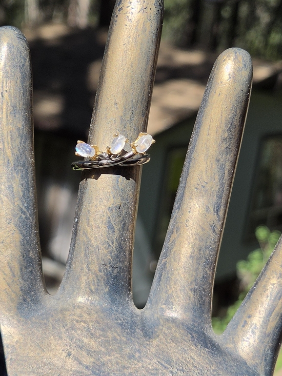 Celestial Kharma Collection by Avelon Jewelry - Moonstone Sterling Rhodium & Gold Ring Sz7